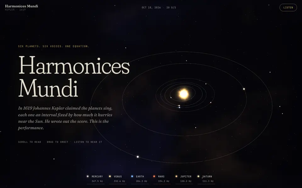 Kepler said the planets sing. Six planets on their true orbits, each with a voice pitched by its speed.